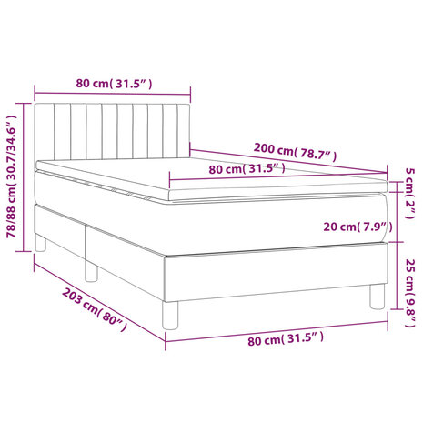 Boxspring met matras en LED stof blauw 80x200 cm 8720287373599 8