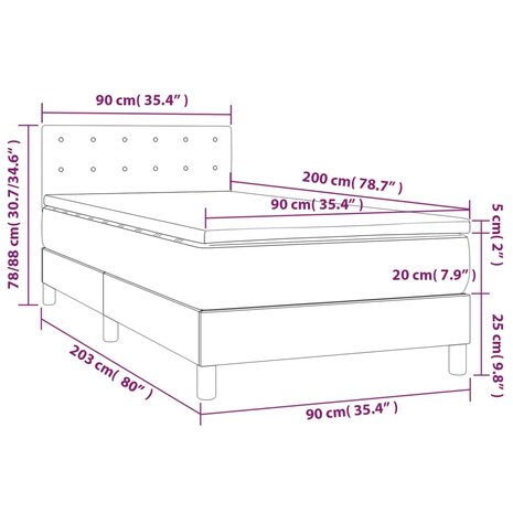 Boxspring met matras en LED stof donkergrijs 90x200 cm 8720287375302 8