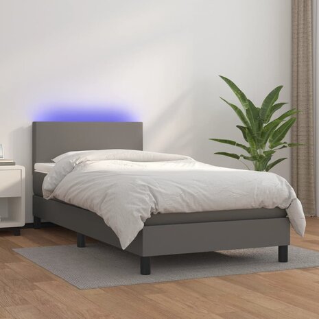 Boxspring met matras en LED kunstleer grijs 80x200 cm 8720287375975 1