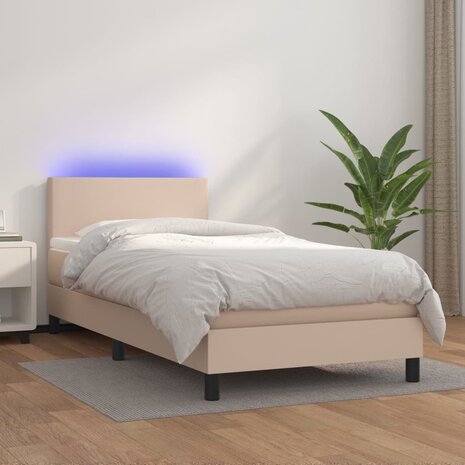 Boxspring met matras en LED kunstleer cappuccinokleur 80x200 cm 8720287375982 1