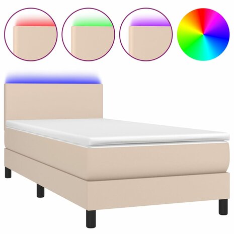 Boxspring met matras en LED kunstleer cappuccinokleur 80x200 cm 8720287375982 2