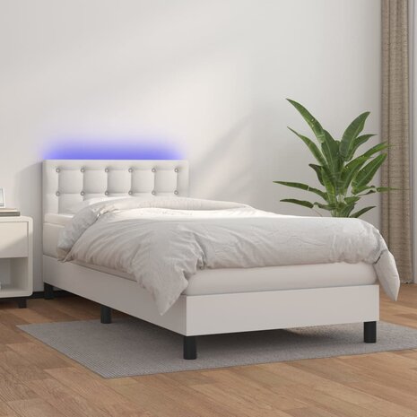 Boxspring met matras en LED kunstleer wit 80x200 cm 8720287377146 1