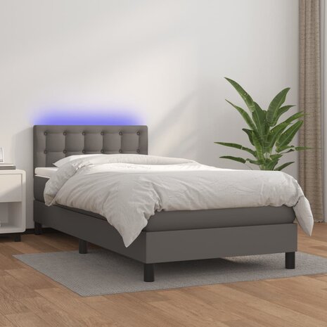 Boxspring met matras en LED kunstleer grijs 80x200 cm 8720287377177 1