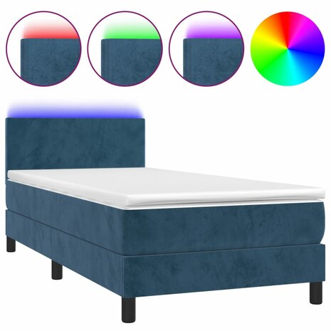 Boxspring met matras en LED fluweel donkerblauw 80x200 cm 8720287377771 2