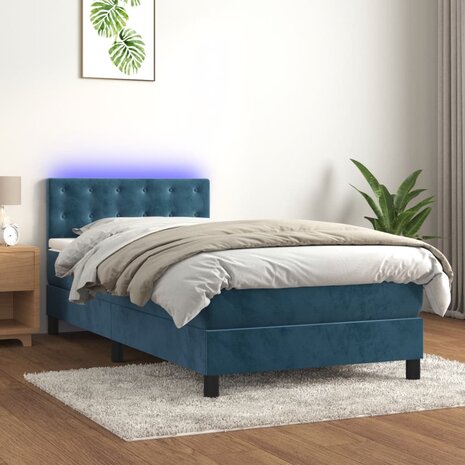 Boxspring met matras en LED fluweel donkerblauw 90x200 cm 8720287381495 1