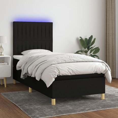 Boxspring met matras en LED stof zwart 80x200 cm 8720287390756 1