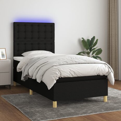 Boxspring met matras en LED stof zwart 80x200 cm 8720287392354 1