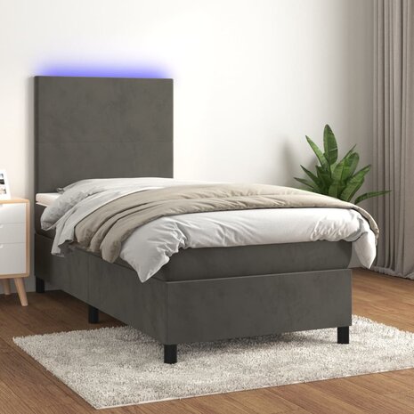 Boxspring met matras en LED fluweel donkergrijs 80x200 cm 8720287394945 1