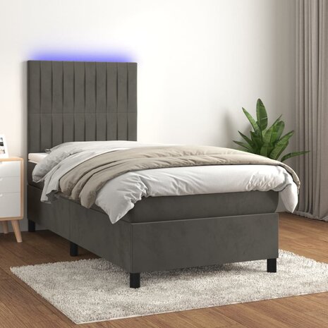 Boxspring met matras en LED fluweel donkergrijs 80x200 cm 8720287397342 1