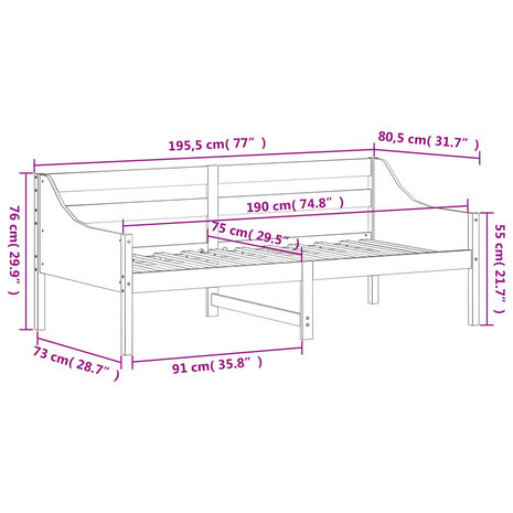 Slaapbank 75x190 cm massief grenenhout wit 8721012429727 9