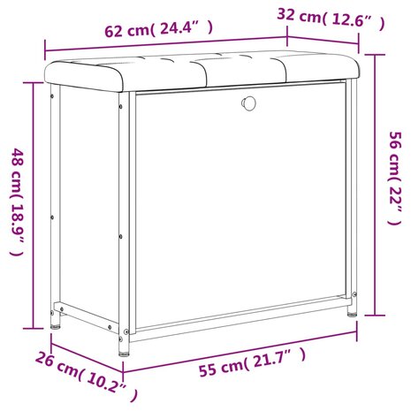 Schoenenbankje met klaplade 62x32x56 cm grijs sonoma eikenkleur 8721012163232 11