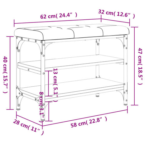 Schoenenbank 62x32x47 cm bewerkt hout gerookt eikenkleurig 8721012163577 10