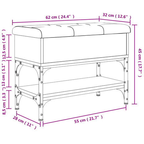 Schoenenbank 62x32x45 cm bewerkt hout zwart 8721012163706 11