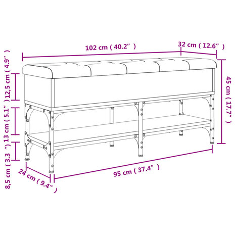 Schoenenbank 102x32x45 cm bewerkt hout grijs sonoma eikenkleur 8721012163836 11