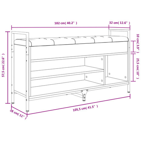 Schoenenbank 105,5x32x57,5 cm bewerkt hout grijs sonoma 8721012164185 11