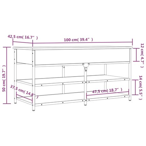 Schoenenbankje 100x42,5x50 cm bewerkt hout zwart 8721012340848 12