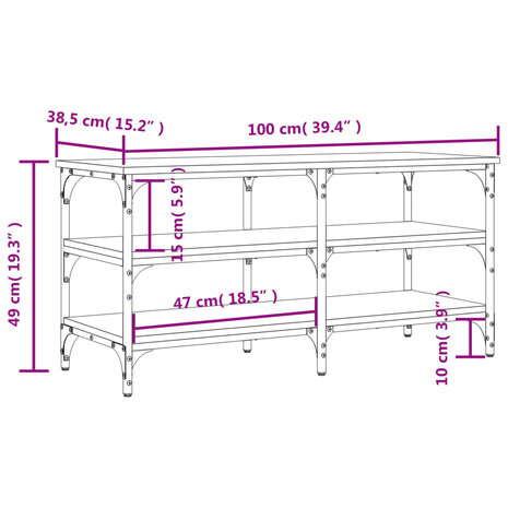 Schoenenbankje 100x38,5x49 cm bewerkt hout grijs sonoma 8721012340978 10