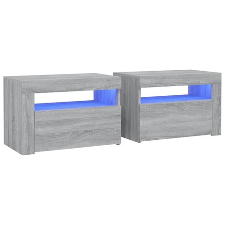 Nachtkastje 2 st met LED-verlichting 60x35x40 cm grijs sonoma 8720845545246 2