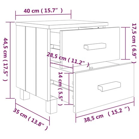 Nachtkastje HAMAR 40x35x44,5 cm massief grenenhout honingbruin 8720286817506 8