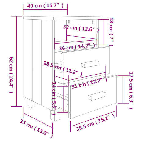 Nachtkastjes HAMAR 2 st 40x35x62 cm grenenhout honingbruin 8720286817629 9