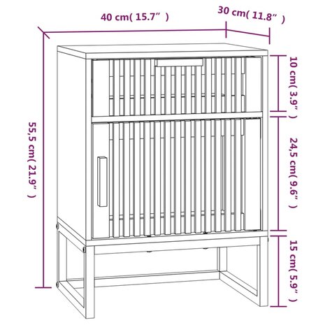 Nachtkastje 40x30x55,5 cm bewerkt hout en ijzer wit 8720845726034 8