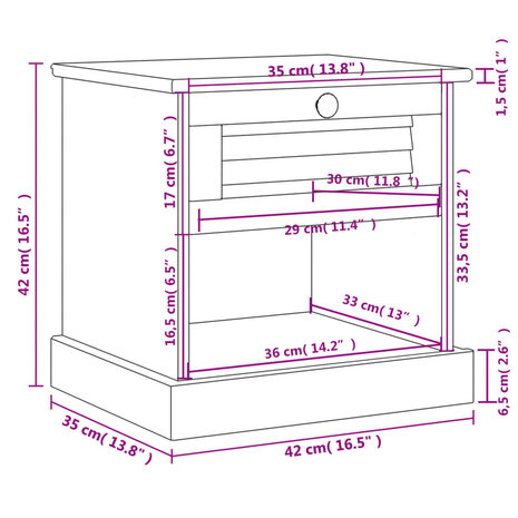 Nachtkastje VIGO 42x35x42 cm massief grenenhout grijs 8720845845704 9