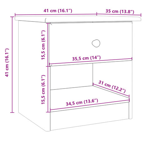 Nachtkastje ALTA 41x35x41 cm massief grenenhout wit 8720845886486 8