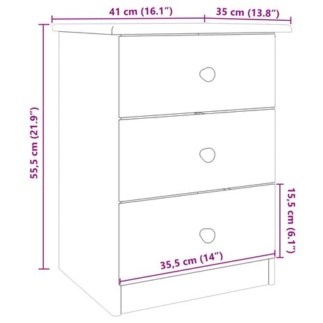 Nachtkastje ALTA 41x35x55,5 cm massief grenenhout wit 8720845886523 8