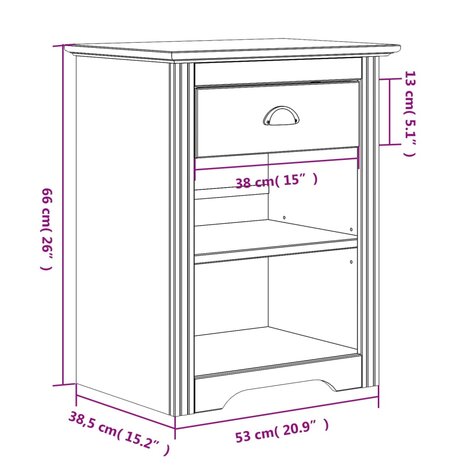 Nachtkastje BODO 53x38,5x66 cm massief grenenhout wit 8720845913922 8