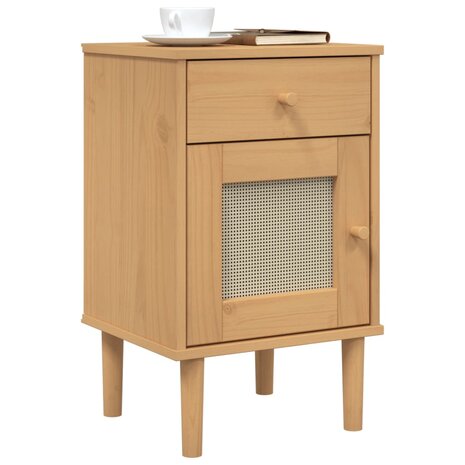 Nachtkastje SENJA rattan-look 40x35x65 cm grenenhout bruin 8721012134294 3