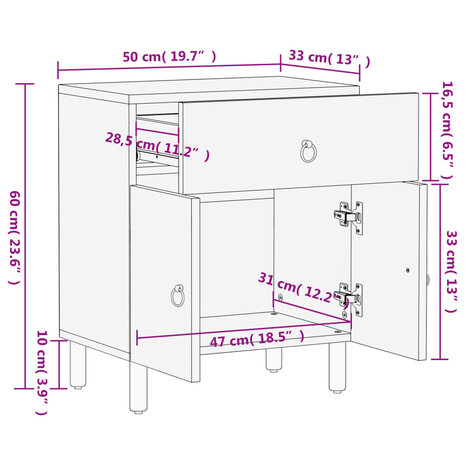 Nachtkastje 50x33x60 cm massief mangohout 8721012107816 12