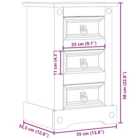 Nachtkastje Corona 35x32,5x58 cm massief grenenhout 8721012878938 9