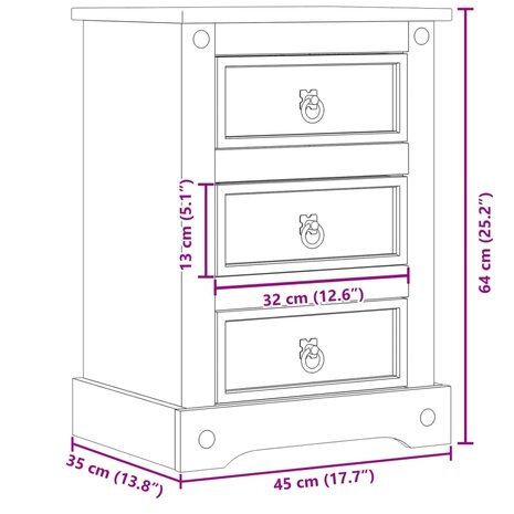 Nachtkastje Corona 45x35x64 cm massief grenenhout 8721012878969 9