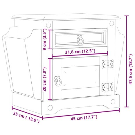 Nachtkastje Corona 45x35x47,5 cm massief grenenhout 8721012878976 9