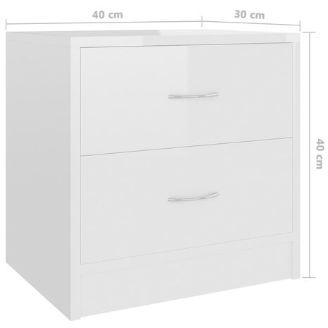 Nachtkastje 40x30x40 cm bewerkt hout hoogglans wit 8719883816425 6