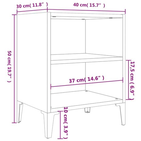 Nachtkastjes 2 st met metalen poten 40x30x50 cm zwart 8720286356098 7