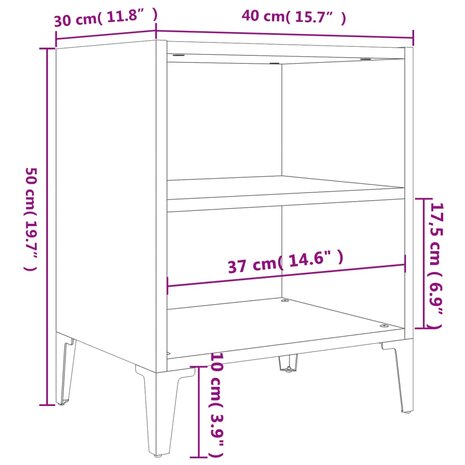 Nachtkastje met metalen poten 40x30x50 cm hoogglans wit 8720286356180 6