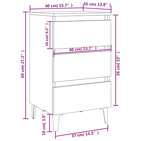 Nachtkastje met metalen poten 40x35x69 cm zwart 8720286357163 7