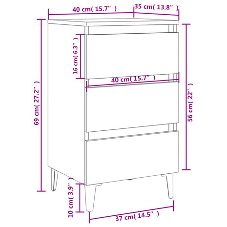 Nachtkastjes 2 st met metalen poten 40x35x69 cm zwart 8720286357170 8