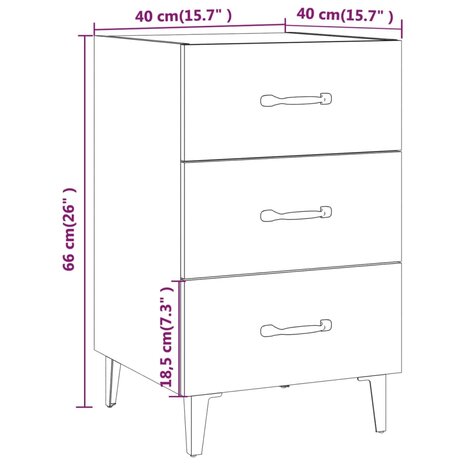 Nachtkastje 40x40x66 cm bewerkt hout wit 8720286972106 8