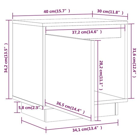 Nachtkastjes 2 st 40x30x40 cm massief grenenhout wit 8720286840054 11