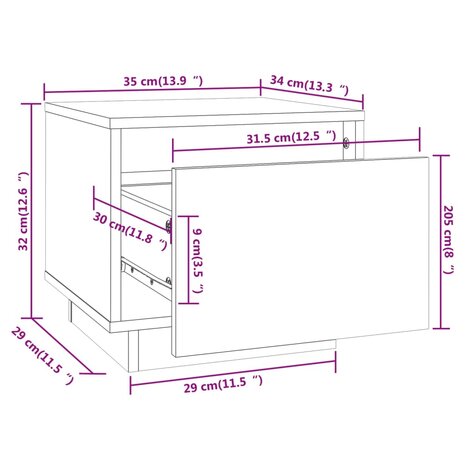 Nachtkastje 35x34x32 cm massief grenenhout wit 8720286842232 8