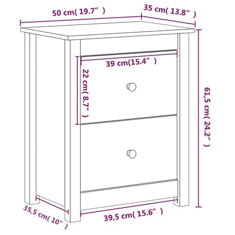 Nachtkastje 50x35x61,5 cm massief grenenhout wit 8720286921722 10