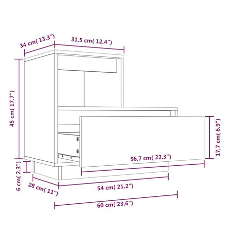 Nachtkastje 60x34x51 cm massief grenenhout 8720286923559 11