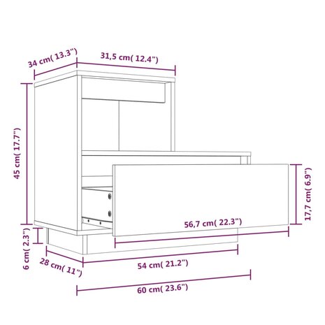 Nachtkastje 60x34x51 cm massief grenenhout wit 8720286923573 11