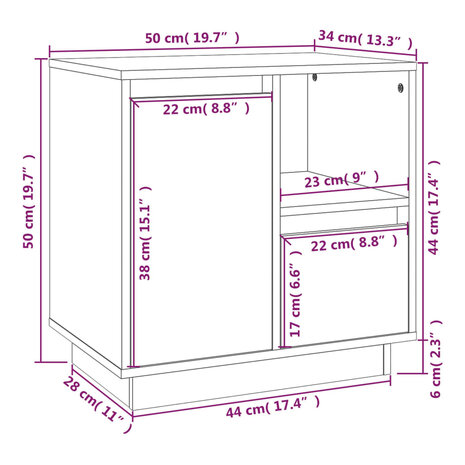 Nachtkastjes 2 st 50x34x50 cm massief grenenhout wit 8720845581251 12