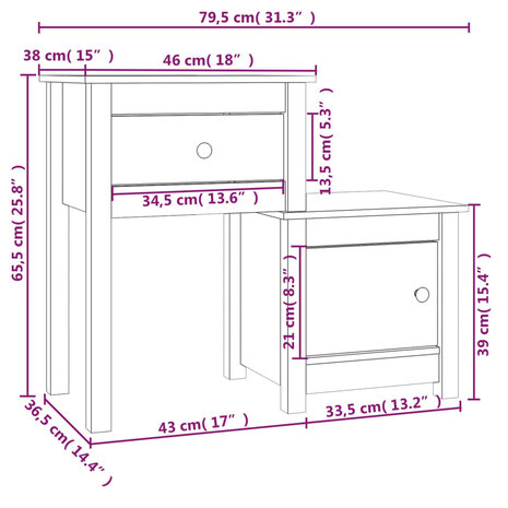 Nachtkastjes 2 st 79,5x38x65,5 cm massief grenenhout 8720287189138 8