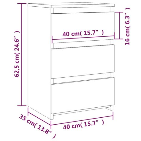 Nachtkastje 40x35x62,5 cm bewerkt hout gerookt eikenkleurig 8720286932339 8