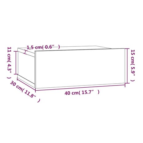 Nachtkastje zwevend 40x30x15 cm bewerkt hout gerookt eikenkleur 8720286975329 10