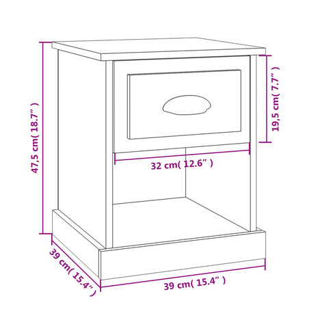 Nachtkastje 39x39x47,5 cm bewerkt hout sonoma eikenkleurig 8720845790240 10